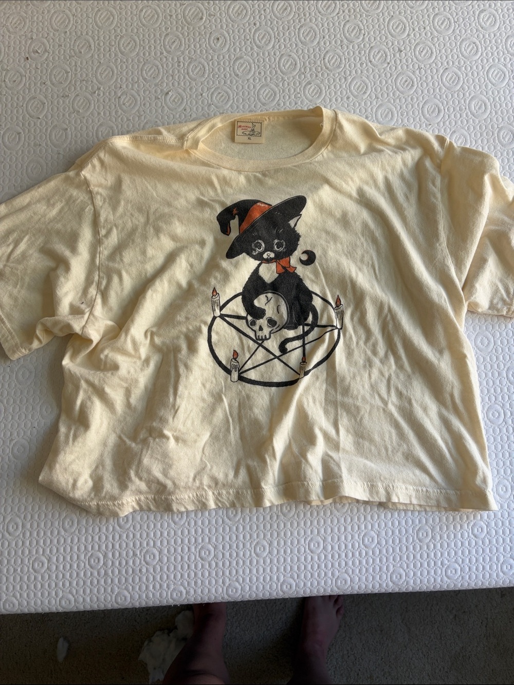 Short Sleeve Halloween Cat Graphic Tee - Cream
